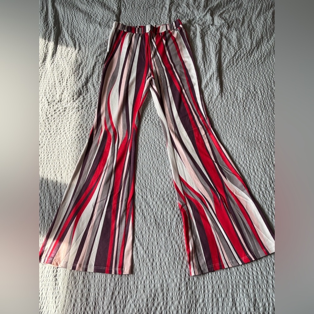 SHEIN Red and Black Striped Flare Pants
